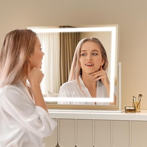 Batuso Vanity Mirror with Lights, 24'' x 20'' Lighted Makeup Mirror, Touch Screen with 3-Color Lighting, Dimmable for Vanity Desk Tabletop Square White thumbnail 5