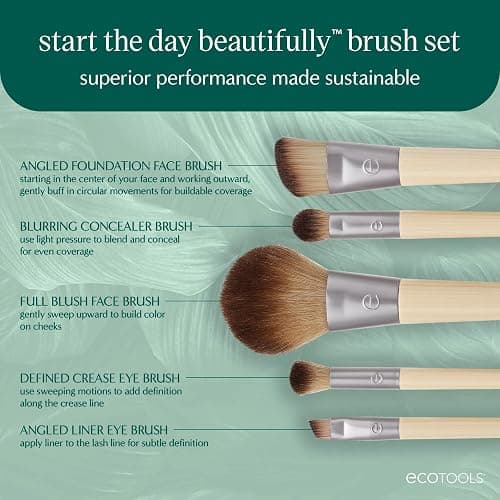 EcoTools Makeup Brush Set for Eyeshadow, Foundation, Blush, and Concealer with Bonus Storage Case, Start the Day Beautifully, Travel Friendly, 6 Piece Set thumbnail 2