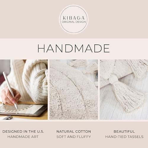 Beautiful Boho Rug with Tassels for Your Bathroom - Soft Half Circle 100% Cotton Mat Fits Perfectly Into Your Home - A Cute, Non-Slip and Absorbent Crochet Rug Ideal to Enhance Any Bath/Bedroom Decor thumbnail 4