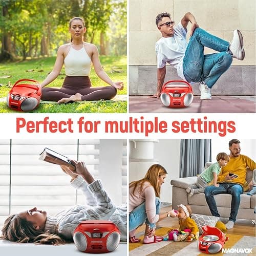 Magnavox MD6924 Portable Top Loading CD Boombox with AM/FM Stereo Radio in Black | CD-R/CD-RW Compatible | LED Display | AUX Port Supported | Programmable CD Player | (Red) thumbnail 6