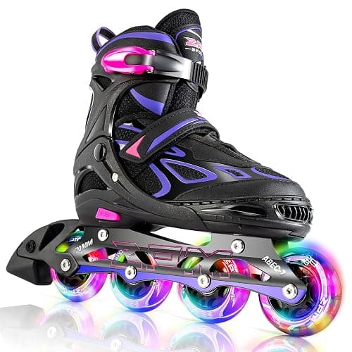 2PM SPORTS Vinal Girls Adjustable Flashing Inline Skates, All Wheels Light Up, Fun Illuminating Skates for Kids Men Adult Women and Boys - Image 1