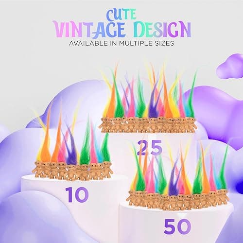 50 Pcs Long-haired Lucky Mini Troll Dolls, Assorted Hair Colors, 0.78" Bodies, 2" Hair. Cake Toppers, Action Figures, School Project, Arts and Crafts, Party Favors thumbnail 3