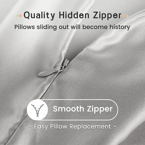 iCooBreeze Silk Pillowcases 100% Mulberry Silk Double Sided, Real Silk Pillow Case for Hair and Skin, Pillow Cover with Hidden Zipper (Standard(20"x26") 1 Pack, Silver Grey) thumbnail 3