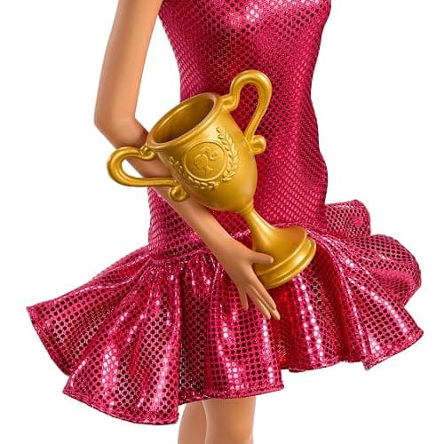 Barbie Ballroom Dancer Fashion Doll with Red Ruffle Dress, Dancing Shoes & Brown Styled Hair, Dancing Trophy Accessory thumbnail 3