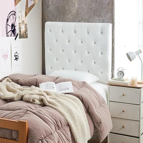 Tufted Velvet Plush College Dorm Right Side Outlet Headboard with Legs - White thumbnail 2