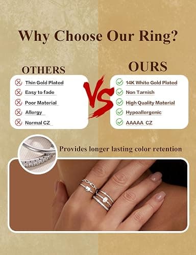 FIASASO Gold Rings for Women Non Tarnish - 5Pcs Dainty Stackable Rings 14K Gold Plated Cubic Zirconia Stacking Rings Non Tarnish Waterproof Minimalist Thin Stack Ring Size 5 6 7 8 9 10 thumbnail 7