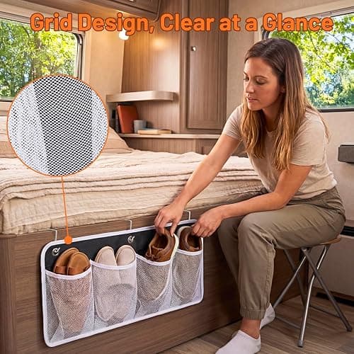 RV Shoe Storage for Bedside - 4 Pocket Wall Mounted Entryway Shoes Rack | Bed Hanging Pocket Organizer, Bedside Caddy Storage Organizer for Headboards Bunk Beds Dorm Rooms,RV & Camper Essentials thumbnail 3