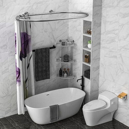 Sikaiqi Aluminum Alloy Oval Shower Curtain Rod Hoop Square Shape Bathroom Rod for Clawfoot Tub Free Standing Tubs (Silver: L 43.3, W 25") - Oval Aluminum-Silver - Image 1