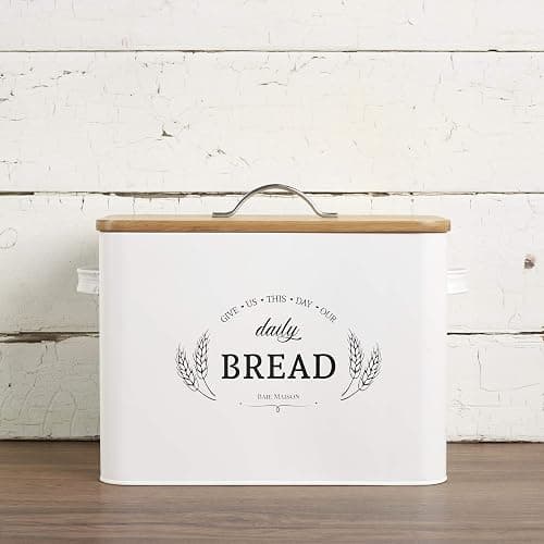Baie Maison Extra Large White Farmhouse Bread Box for Kitchen Countertop - Breadbox Holder Fits 2+ Loaves - Bread Storage Container Bin - Rustic Bread Keeper Vintage Metal Kitchen Decor for Counter thumbnail 7