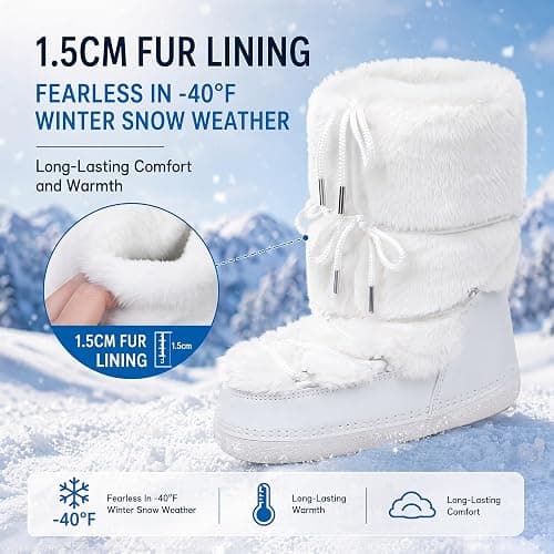 Faux Fur Boots for Women Fuzzy Fluffy Furry Water Resistant Snow Boots | Anti-Slip,Fur Lined, Warm Comfy Cozy,Rubber Sole,Black,White,Pink,Beige,Lace-up,Winter Snowy,Outdoor Adventure,Skiing thumbnail 4