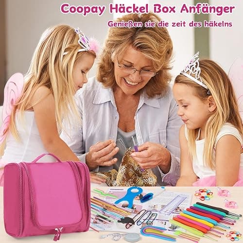 Coopay Kit de crochet portable pour débutants, complet avec crochets ergonomiques de 2,0 à 10 mm, 15 couleurs de laine pour crochet, instructions (français non garanti), accessoires de crochet et sac thumbnail 7