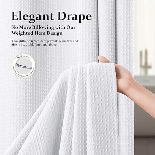 Dynamene Waffle Shower Curtain 256 GSM Heavy Duty Fabric 72"x72" White | Thick Textured Cloth, Weighted Hem, Water Repellent Washable, Hotel Luxury Polyester Shower Curtain Set for Bathroom 12 Hooks thumbnail 5
