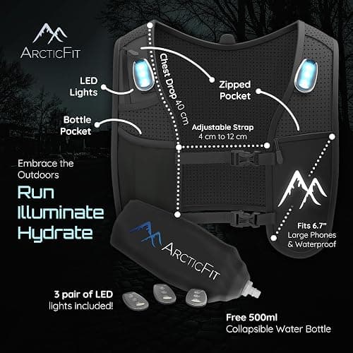 ArcticFit LED Running Vest - Adjustable Unisex Reflective Vest with Phone Holder and Storage - Lightweight and Durable Running Backpack Alternative - Hydration Vest thumbnail 5