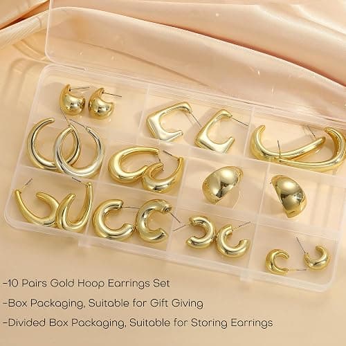 36 Pairs Gold Hoop Earrings Set for Women Multipack, Hypoallergenic Chunky Chain Twisted Hoop Earrings Pack, Fashion Dangle Earrings Jewelry for Gift thumbnail 6