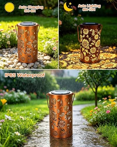 ANYTALK Birthday Gifts for Women Mom Grandma, Sunflower Solar Lanterns Outdoor Waterproof, Hanging Solar Lights for Yard, Patio, Porch, Garden Decor thumbnail 3