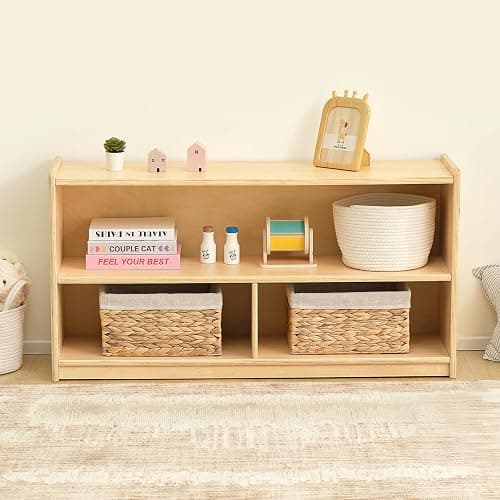 OOOK 2-Shelf Montessori Shelf Toy Organizers and Storage for Kids | FSC Plywood, 3-Section Wooden Storage Cabinet Shelves for Classroom, Kindergarten, Kids Room, Playroom, 44.6"W×11.7"D×23.6"H thumbnail 9