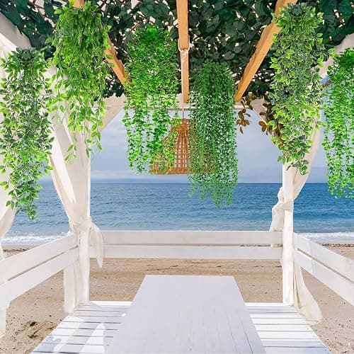 Daifunli 12 Pcs Artificial Hanging Plants Fake Hanging Ferns Plastic Faux Plants for Wall Room Garden Garland Indoor Outdoor Decor No Basket (Eucalyptus,Mandala,String of Pearls,Pea) thumbnail 7