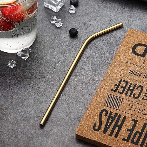 18 Piece Gold Stainless Steel Straws, 8.5 '' Reusable Drinking Straws,with Portable pouch,Suitable for wine and cold drinks (8 Straight/8 Bent/2 Brushes) thumbnail 8