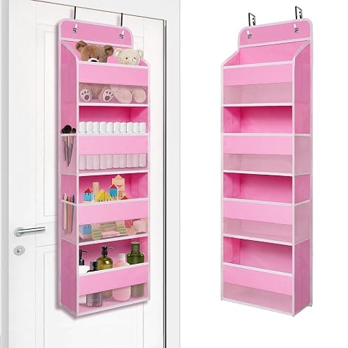 TYMENSH Over The Door Hanging Organizer with 4 Large Pockets – Closet, Bathroom, Nursery, Bedroom, Dorm Storage for Toys, Cosmetics, and Baby Essentials, Pink - Image 1