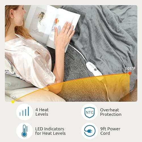 Drewin Heated Weighted Blanket, Sherpa Fleece Electric Throw Blanket 15 lbs for Adult, Fast Heating, Weighted Blankets Twin Size with 4 Heating Levels 2 Hours Timer Auto Off, 48 x 72 inches, Grey thumbnail 3