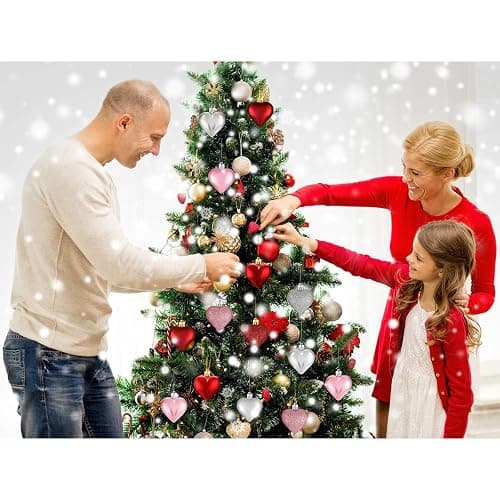 Skylety 30 Pieces Christmas Heart Ornaments, Heart Shaped Decorations Tree Hanging Baubles for Xmas Valentine Wedding Anniversary, 3 Styles 2 Size (Red) thumbnail 6