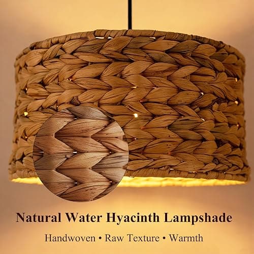 passong Boho Rattan Plug in Pendant Light, 11.8" Hand-Woven Natural Water Hyacinth Lampshade, Small Dimmable Hanging Lamp with 15ft Cord for Bedroom Corner, Reading Nook and Dorm - No Hardwiring thumbnail 6