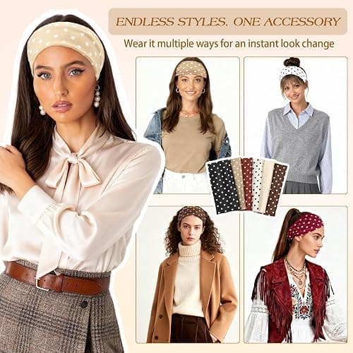 Tiefebene 6 Pack Polka Dot Headband for Women - Non Slip Elastic Floral Hairbands, Soft Fabric Hair Bands for Yoga Workouts, Breathable Head Bands for Hairstyles & Outfits thumbnail 3