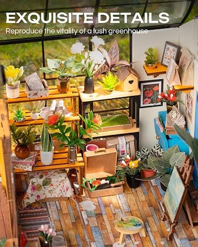 Rolife DIY Miniature House Kit-Mini Diorama 1/18 Greenhouse Dollhouse Building Kit with LED, Crafts for Adults Christmas Birthday Gift for Women Adults Dad Mom Home Decor (Cathy's Flower House) thumbnail 4