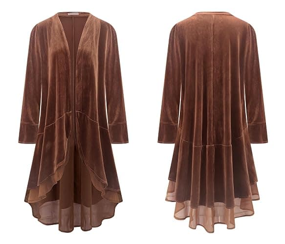 R.Vivimos Womens Ruffled Asymmetric Long Velvet Blazers Coat Casual Jackets thumbnail 4