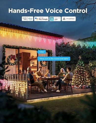 Govee Icicle Lights, Smart RGBIC Christmas Lights for Outside, 33ft with 400 LEDs Icicle Light Outdoor, IP67 Waterproof, Music Sync, Voice Control, 78+ Scene Modes for Christmas Decor thumbnail 8