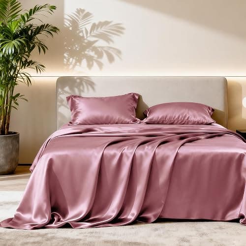 Love's cabin Satin Queen Sheets Set, 4 Pieces, Rose Taupe, 15" Deep Pocket | Luxury Silky Touch Bedding Set: Fitted Sheet, Flat Sheet & Pillowcases, Soft Smooth Silk Feel, All-Around Elastic Snug Fit - Image 1