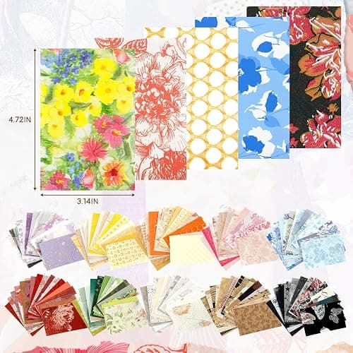 Floral Scrapbook Paper Set, 160 Sheets, 10 Color Themes Scrapbook Supplies | Textured Paper and Mesh Fabric for Junk Journal Supplies, Bullet Journal, Card Making and Gift Wrapping, 4.72 x 3.14 in thumbnail 4