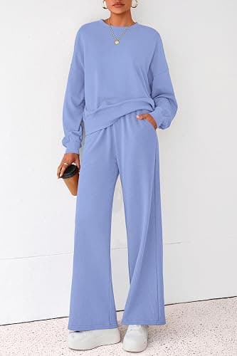 PRETTYGARDEN Women 2 Piece Outfits 2025 Fall Sweatsuits Crewneck Sweatshirt Wide Leg Sweatpants Lounge Sets Tracksuit thumbnail 3