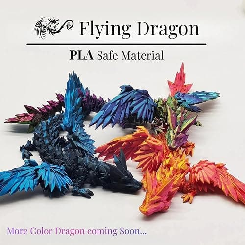 GemmiCho 3D Printed Dragon with Wings, Crystal 3D Printed Dragon, 3D Printed Animals, 3D Printed Movable Animals, Home Office Decor Executive Desk Toy (Dark Red) thumbnail 3