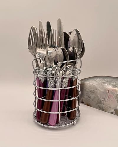 The Original Brink House Gala Mix & Match Stainless Steel Cutlery Set with High-Sheen Baroque Handles / 16 pieces with Metal Stand, Lifestyle utensils set for home, first apartment, dorm, dinner party thumbnail 2