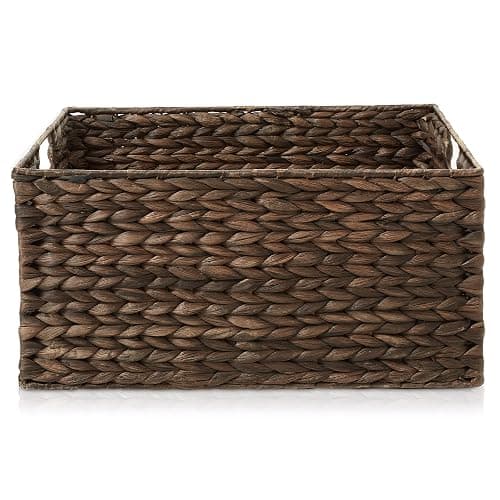 Casafield Set of 2 Water Hyacinth Pantry Baskets, 12-1/2" x 17" x 8", with Chalkboard Labels and Chalk Marker - Espresso, Woven Storage Bin Organizers for Kitchen Shelves thumbnail 5