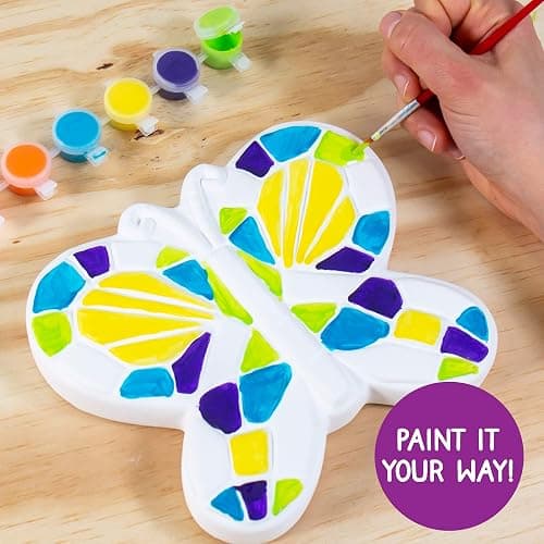 Creative Roots Mosaic Butterfly Stepping Stone Kit, Includes 7-Inch Ceramic Stepping Stone & 6 Vibrant Paints, Paint Your Own Stepping Stone, DIY Stepping Stone for Kids Ages 8+ White thumbnail 6