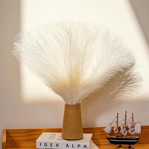 Bnecnet 10 Stems White Pampas Grass Fluffy 17.7" Faux Pampas Grass Decor | Small Fluffy Pompas Floral Arrangement and Vase Filler for Boho Home Wedding Mothers Day Decoration thumbnail 5