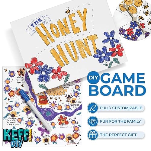 KEFF Make Your Own Board Game Set - DIY Blank Game Board Kit with Game Pieces, Blank Cards, Dice, Spinner, Pawns & More - Fun Family Board Games for Kids & Adults thumbnail 4