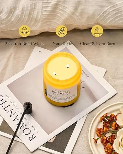 M&SENSE Mango Pineapple Scented Candle, 19.4oz Non Toxic Natural Soy Wax 110 Hours Long Lasting Burn Fruit Scent Summer Gifts for Housewarming, 2 Wick Aromatherapy Candle for Women Men Family Friends thumbnail 5