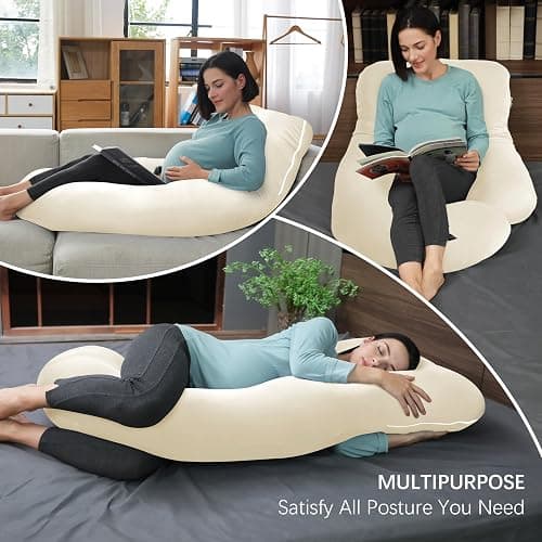 MOON PARK Pregnancy Pillows for Sleeping - U Shaped Full Body Maternity Pillow with Removable Cover - Support for Back, Legs, Belly, HIPS - 57 Inch - Ivory - Cooling Cover thumbnail 7