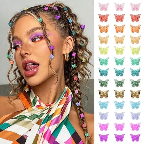Mini Butterfly Hair Clips, Sparkly Y2K 90s 50pcs Hair Accessories (Glitter) | Tiny Small Claw Clips, Cute Barrette, Festival Plastic Jewelry, for Women Girls - Image 1