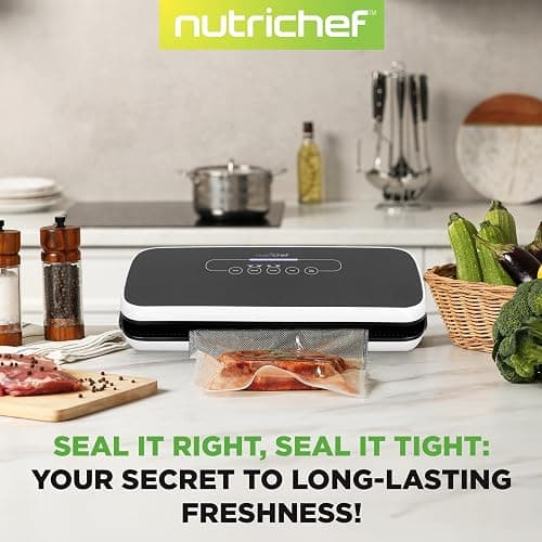 NutriChef Automatic Food Vacuum Sealer, Electric Air Sealing Preserver System for Dry and Moist Foods, LED Control, Strong Suction, Includes Bags, Wine Stopper Cork, and Air Suction Hose, 14”x6”x3” thumbnail 6