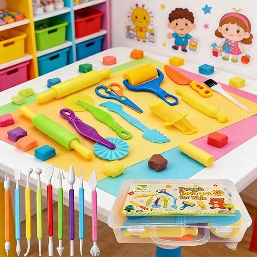 Kleeblatt Dough Tools Set for Kids - 19 Pcs Playdough Kit with 9 Basic Dough Tools, 9 Double-Headed Clay Carving Tools & Cleaning Brush, Safe for Toddlers Ages 2-8, for Clay/Plasticine/Sand thumbnail 8