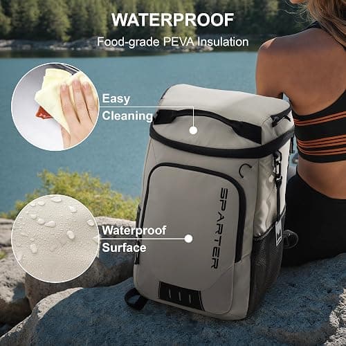 SPARTER Backpack Cooler Insulated Leak Proof 33/49 Cans, 2 Insulated Compartments Thermal Bag, Portable Lightweight Beach Travel Camping Lunch Backpack for Men and Women thumbnail 5
