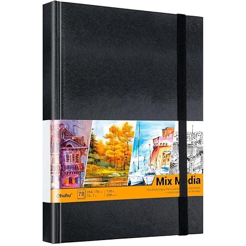 Ohuhu 10"x7" Mix Media Pad Art Sketchbook 78 Sheets for Painting Drawing | Large Sketch Book - 120 LB/200 GSM Heavyweight Paper - Hardcover Mixed Media Sketch Pad for Watercolor Acrylic Christmas Gift - Image 1