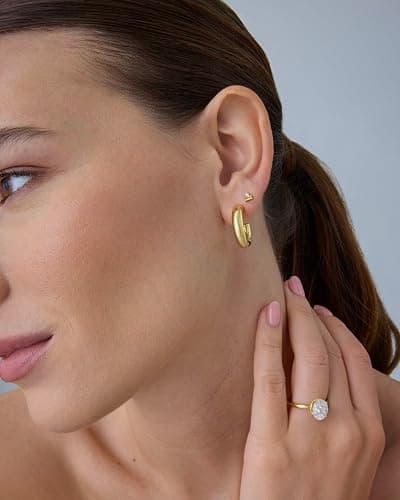PAVOI 14K Gold Plated Sterling Silver Posts Colored Birthstone Flatback Stud Earrings for Women - Gemstone Cubic Zirconia Screwback Earrings - Dainty Helix Cartilage Piercing Jewelry thumbnail 4