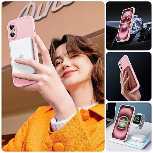 TOCOL für iPhone 16 Hülle für Magsafe, Vollständiger Kameraschutz Stoßfest Kratzfest Transluzente Rückseite Magnetisch Handyhülle für iPhone 16 Case, Rosa thumbnail 6