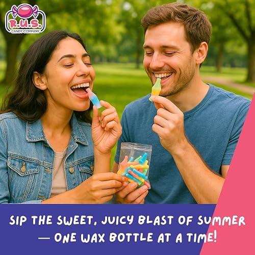 Old-Fashioned Wax Bottle Candy – 1/2 Lbs Bulk Pack – 5 Fruity Flavors (Lemon, Blue Raspberry, Orange, Cherry, Green Apple) – Retro Candy Drinks for Parties, Kids, and Nostalgic 90's Buffet (Half Pound) thumbnail 3