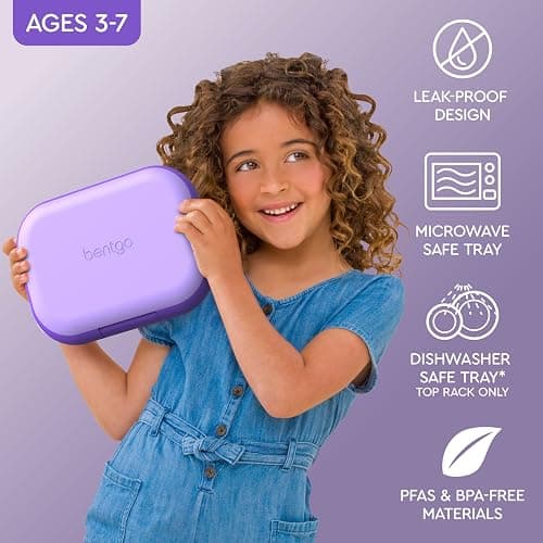 Bentgo Chill Kids Leak-Proof Lunch Box - 4-Compartment Bento Box with Built-In Ice Pack, 3.3 Cup Capacity, PFAS & BPA-Free, Microwave & Dishwasher Safe, Ideal Size for Ages 3 to 7 (Purple) thumbnail 4